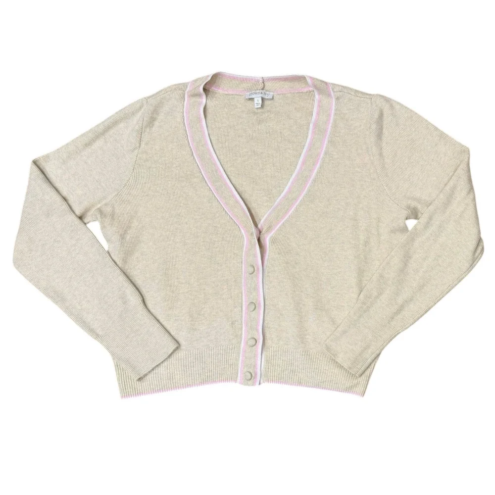 Crown & Ivy Oatmeal Pink Size S Soft Cozy Cardigan Sweater Light Academia Preppy
